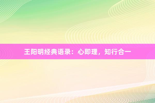 王阳明经典语录：心即理，知行合一